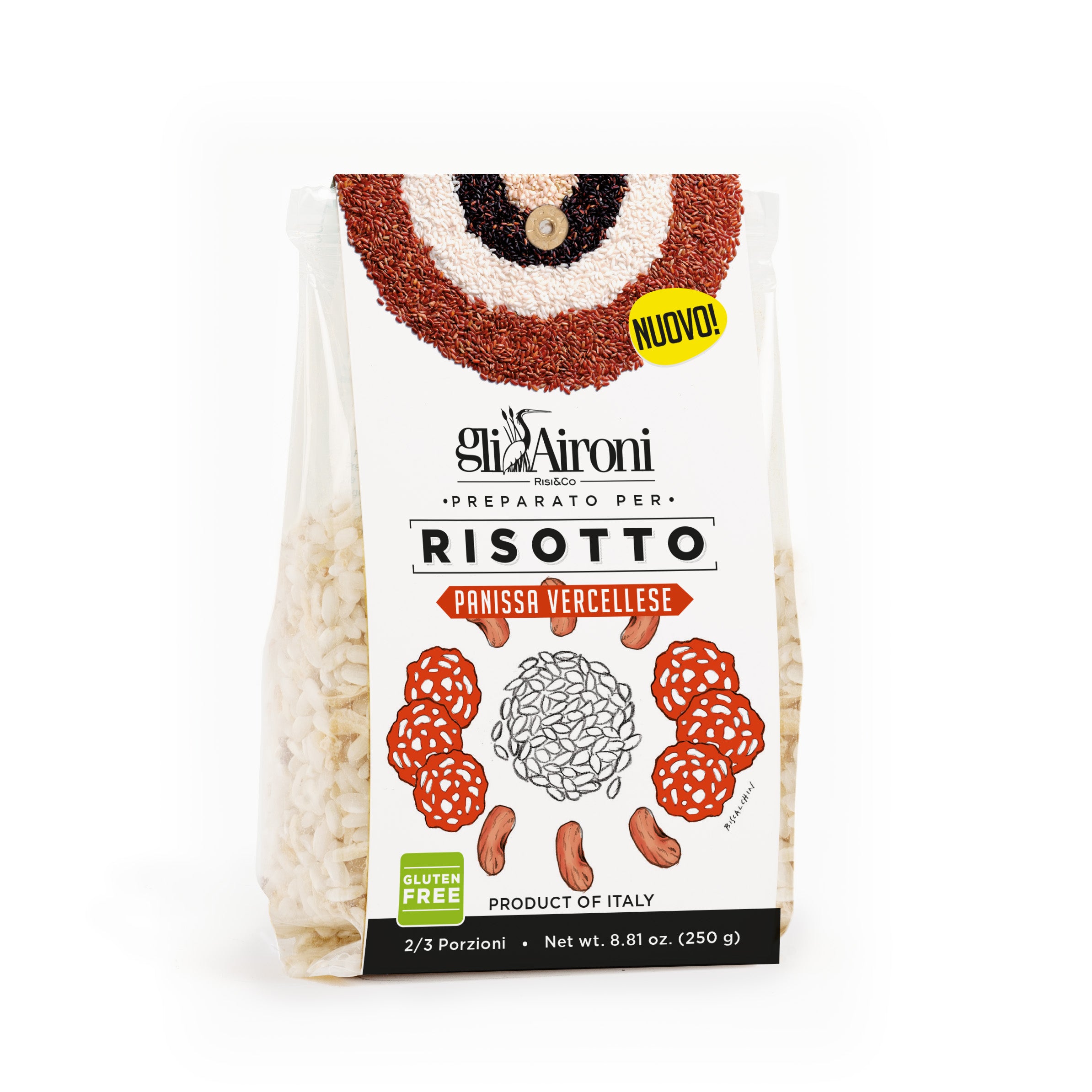 Preparato per Risotto alla Panissa vercellese de gliAironi confezionato in sacchetto ATM da 250g